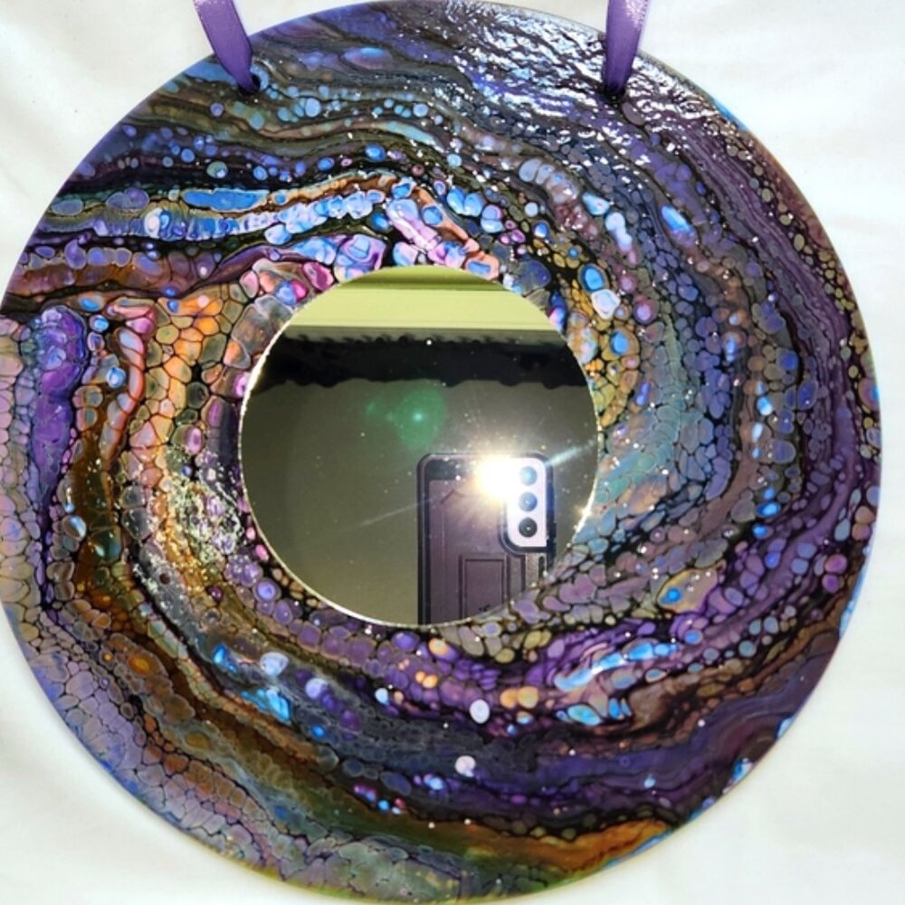 Hand Crafted Painted Mirror Vintage Edison Record Decorative Wall Art Essential